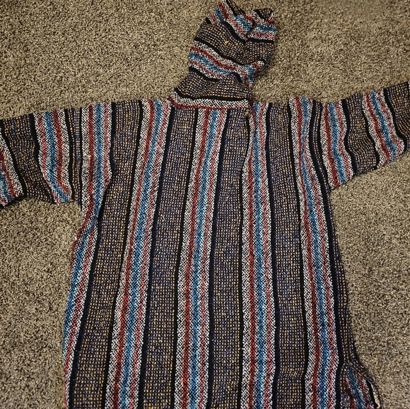 Artesanias F.R. Hoodie Baja Pullover Multicolored Gray Stripe Sweater Size XL - Picture 3 of 3